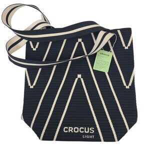 NWT Crocus Light Black & Beige Knitted Tote Bag With Striped Pattern 14" Width